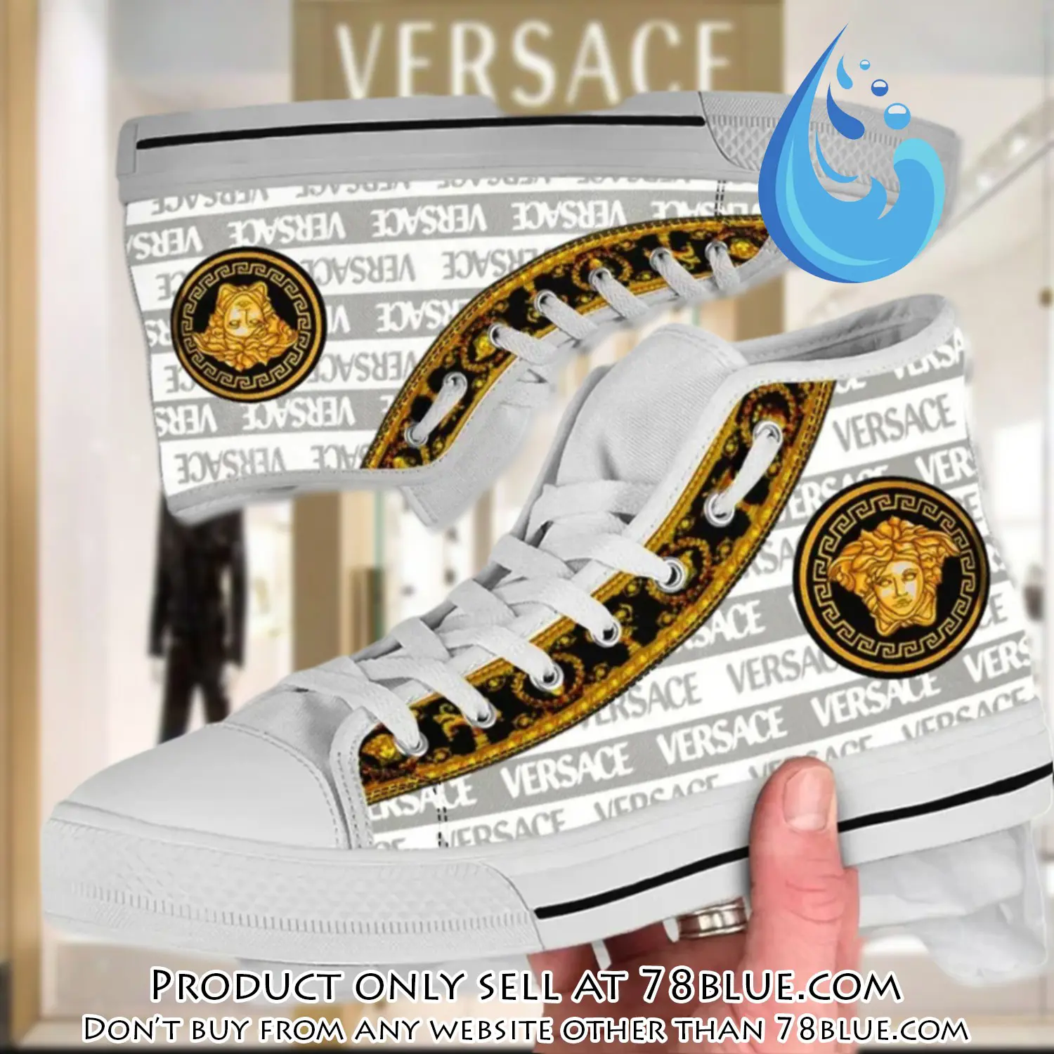 Versace new medusa gold white premium high top canvas shoes luxury brand gifts for men women 78b0029614